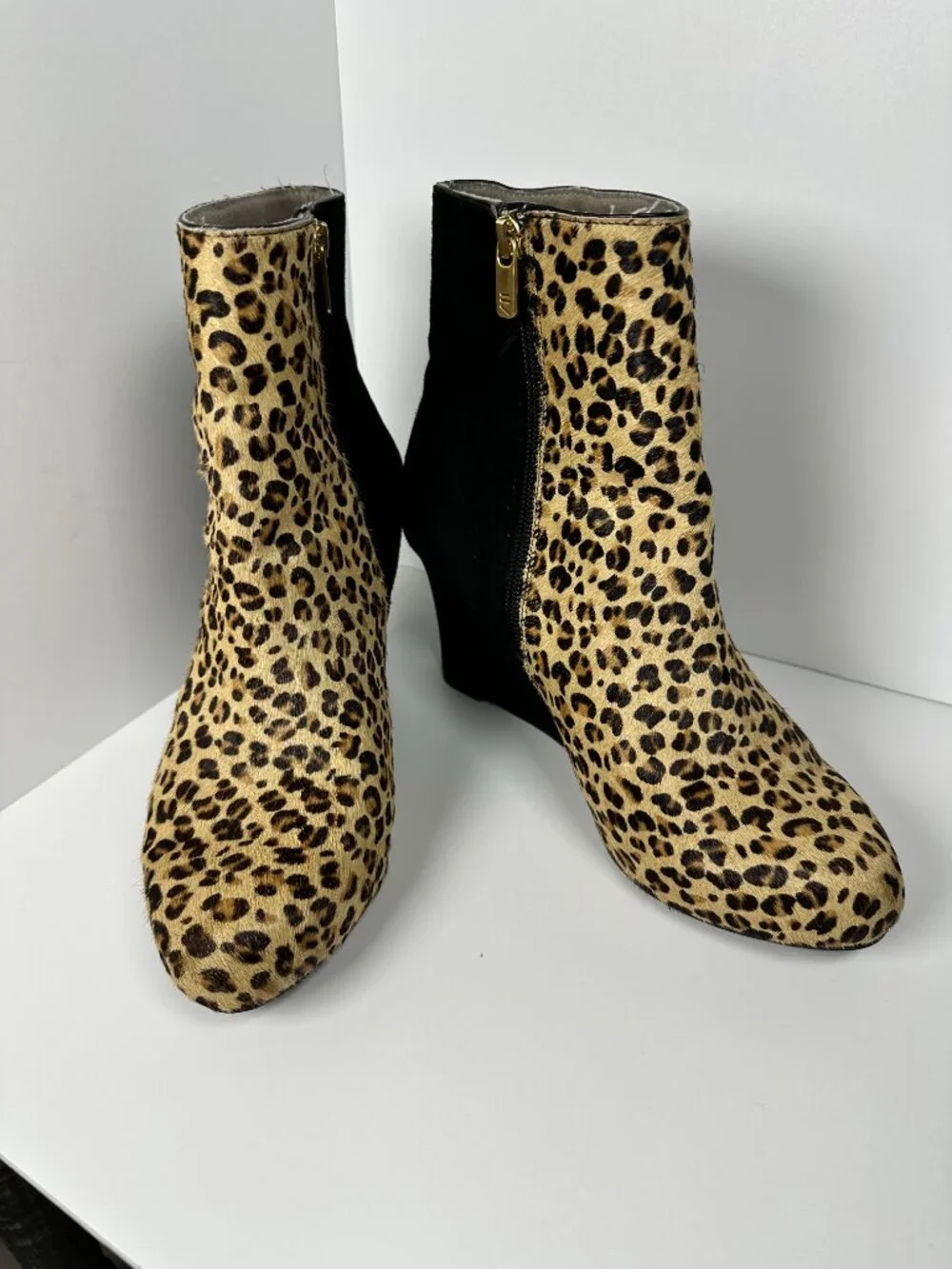 Rockport Leopard Calf Hair Leather Wedge Ankle Boots Size 9